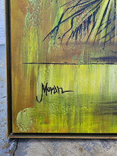 Load image into Gallery viewer, Oversized Mid-Century Modern Floral Still Life Painting by Moran – 41.5" x 62" – Textured Green & Yellow Abstract Bouquet Art