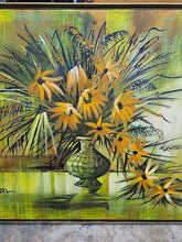Load image into Gallery viewer, Oversized Mid-Century Modern Floral Still Life Painting by Moran – 41.5" x 62" – Textured Green & Yellow Abstract Bouquet Art