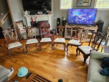 Load image into Gallery viewer, Set of 6 Ornately Carved Wood Dining Chairs with Upholstered Seats