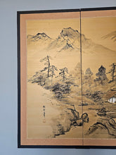 Load image into Gallery viewer, Japanese Four Panel Landscape Byobu Screen Ink Landscape Village Mountain Scene
