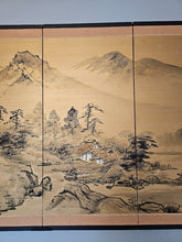 Load image into Gallery viewer, Japanese Four Panel Landscape Byobu Screen Ink Landscape Village Mountain Scene