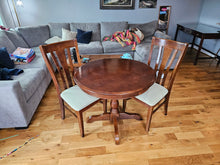 Load image into Gallery viewer, Bassett Round Wood Bistro Table with Two Chairs Pedestal Dining Set