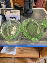 Load image into Gallery viewer, Hocking Cameo Ballerina Green Depression Glass Platter Bowl Sugar 3pc Set
