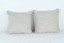 Load image into Gallery viewer, Harbor Taupe Feather Down Pillow Pair – 20" Square Neutral Striped Decorative Cushions