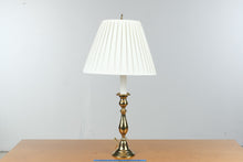 Load image into Gallery viewer, Gold Tone Candlestick Buffet Table Lamp Pleated Shade 27 Inch