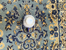 Load image into Gallery viewer, Antique Flow Blue Teacup with Gold Trim – Victorian-Style Floral Pattern