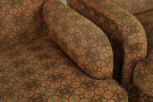 Load image into Gallery viewer, Pair of Traditional Upholstered Club Chairs with Patterned Fabric and Turned Wood Legs