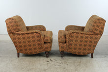 Load image into Gallery viewer, Pair of Traditional Upholstered Club Chairs with Patterned Fabric and Turned Wood Legs