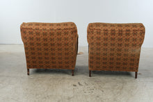 Load image into Gallery viewer, Pair of Traditional Upholstered Club Chairs with Patterned Fabric and Turned Wood Legs