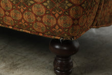 Load image into Gallery viewer, Pair of Traditional Upholstered Club Chairs with Patterned Fabric and Turned Wood Legs
