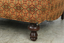 Load image into Gallery viewer, Pair of Traditional Upholstered Club Chairs with Patterned Fabric and Turned Wood Legs