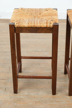 Load image into Gallery viewer, Pair Counter Height Rush Seat Bar Stools Wood Frame 25 Inch