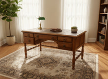 Load image into Gallery viewer, American Drew Oak Writing Desk with Leather Inlaid Top & Gold Tooling