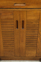Load image into Gallery viewer, Pair of Mid Century Modern Oak Media Storage Bookcase Cabinets