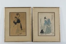 Load image into Gallery viewer, Vintage Japanese Ukiyo e Woodblock Style Prints Kabuki Geisha Framed Pair