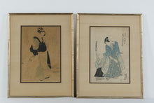 Load image into Gallery viewer, Vintage Japanese Ukiyo e Woodblock Style Prints Kabuki Geisha Framed Pair