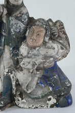 Load image into Gallery viewer, Antique-Style Chinese Polychrome Earthenware Figure Group – Scholar & Attendant Folk Art Sculpture, 17” Tall