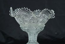 Load image into Gallery viewer, Pressed Glass Pedestal Compote Bowl with Scalloped Rim & Medallion Pattern