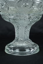 Load image into Gallery viewer, Pressed Glass Pedestal Compote Bowl with Scalloped Rim & Medallion Pattern