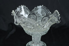 Load image into Gallery viewer, Pressed Glass Pedestal Compote Bowl with Scalloped Rim & Medallion Pattern