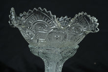 Load image into Gallery viewer, Pressed Glass Pedestal Compote Bowl with Scalloped Rim & Medallion Pattern