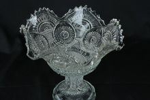 Load image into Gallery viewer, Pressed Glass Pedestal Compote Bowl with Scalloped Rim & Medallion Pattern