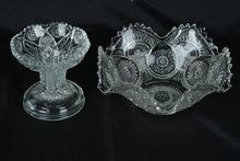 Load image into Gallery viewer, Pressed Glass Pedestal Compote Bowl with Scalloped Rim & Medallion Pattern