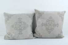 Load image into Gallery viewer, Pottery Barn Set of 3 Gray Medallion Velvet Throw Pillows 22 Inch
