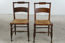 Load image into Gallery viewer, Pair of Antique Rush Seat Ladder Back Dining Chairs with Turned Legs