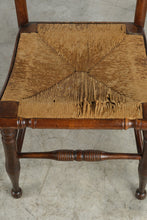 Load image into Gallery viewer, Pair of Antique Rush Seat Ladder Back Dining Chairs with Turned Legs
