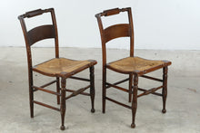 Load image into Gallery viewer, Pair of Antique Rush Seat Ladder Back Dining Chairs with Turned Legs