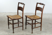 Load image into Gallery viewer, Pair of Antique Rush Seat Ladder Back Dining Chairs with Turned Legs