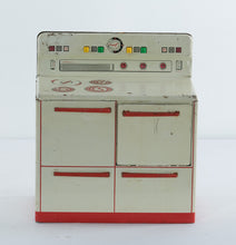 Load image into Gallery viewer, Vintage 1950s Wolverine Tin Toy Oven #2 – Red & White Metal Play Stove with Opening Door