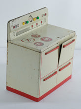Load image into Gallery viewer, Vintage 1950s Wolverine Tin Toy Oven #2 – Red & White Metal Play Stove with Opening Door