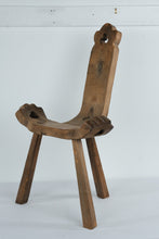 Load image into Gallery viewer, Pair of Rustic Spanish Carved Wood Accent Chairs with Clover Cutout Backs – Sculptural Solid Wood Seating