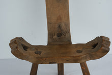 Load image into Gallery viewer, Pair of Rustic Spanish Carved Wood Accent Chairs with Clover Cutout Backs – Sculptural Solid Wood Seating