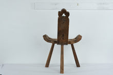 Load image into Gallery viewer, Pair of Rustic Spanish Carved Wood Accent Chairs with Clover Cutout Backs – Sculptural Solid Wood Seating