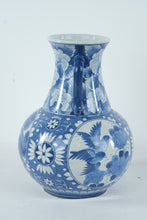 Load image into Gallery viewer, Large Blue and White Porcelain Double Handle Vase Crane Bird Motif 15.5 Inch