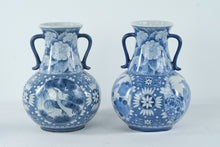 Load image into Gallery viewer, Large Blue and White Porcelain Double Handle Vase Crane Bird Motif 15.5 Inch