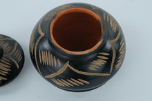 Load image into Gallery viewer, Handcrafted Black and Natural Clay Lidded Trinket Jar – Mexican Folk Art Style – 3.25"