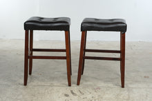 Load image into Gallery viewer, Pair of 30-Inch Backless Bar Stools – Black Tufted Seats & Wood Legs