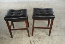 Load image into Gallery viewer, Pair of 30-Inch Backless Bar Stools – Black Tufted Seats & Wood Legs
