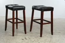 Load image into Gallery viewer, Pair of 30-Inch Backless Bar Stools – Black Tufted Seats & Wood Legs