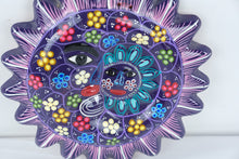 Load image into Gallery viewer, Mexican Folk Art Sun Moon Face Wall Plaque Hand Painted Pottery 9 Inch