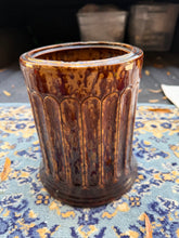 Load image into Gallery viewer, Vintage Brown Glazed Stoneware Crock Jar – Ribbed Barrel Design