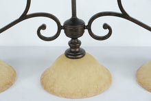 Load image into Gallery viewer, Rustic Bronze 3-Light Chandelier with Amber Glass Shades – 40" Wide