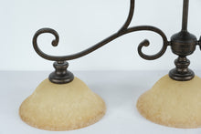 Load image into Gallery viewer, Rustic Bronze 3-Light Chandelier with Amber Glass Shades – 40" Wide