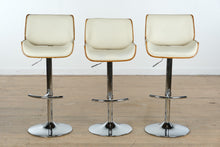 Load image into Gallery viewer, Set of 3 Santi Adjustable Barstools – Walnut & Cream with Chrome Base
