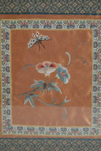 Load image into Gallery viewer, Set of 3 Framed Asian Silk Embroidery Panels Bamboo Frame Crane Floral