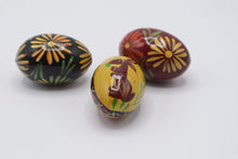 Load image into Gallery viewer, Hand Painted Wooden Egg Set of 3 Floral Rabbit Folk Art Easter Decor
